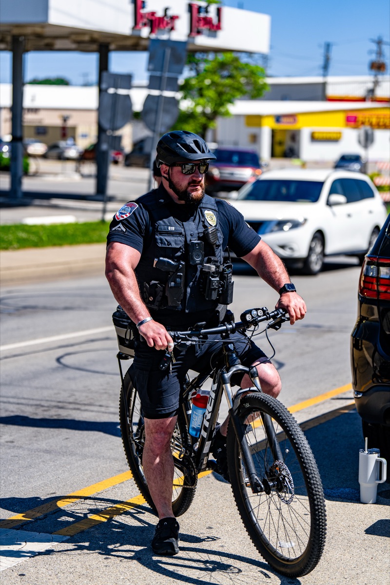 Jeffersonville bike patrol officer riding through the city