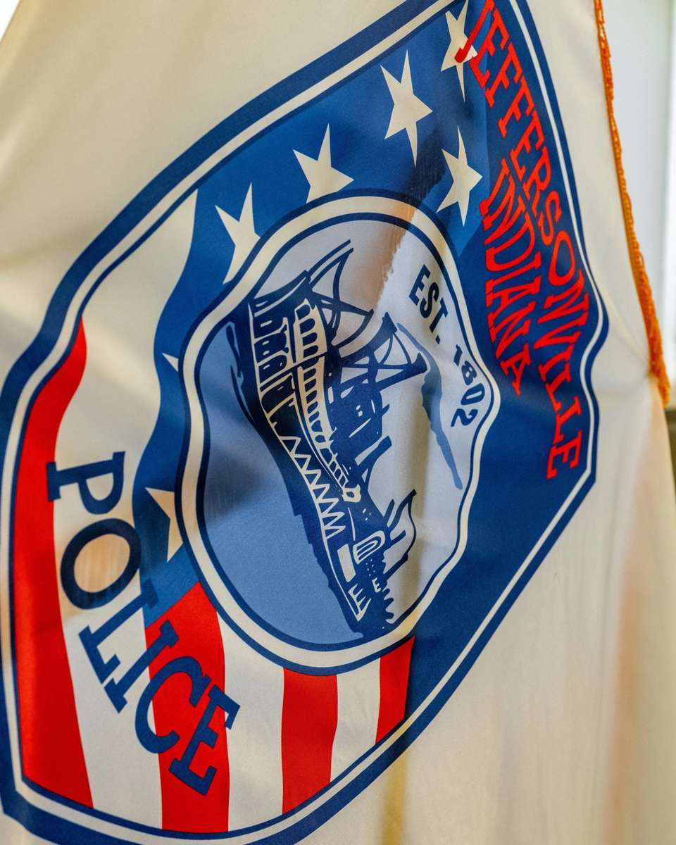 Ceremonial Jeffersonville Police flag bearing the city seal